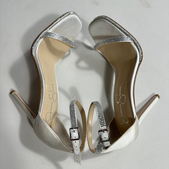 Jessica Simpson Ostey Sandals Sz 9 Silver Ankle Strap Square Toe Stiletto Heel - Picture 3 of 12